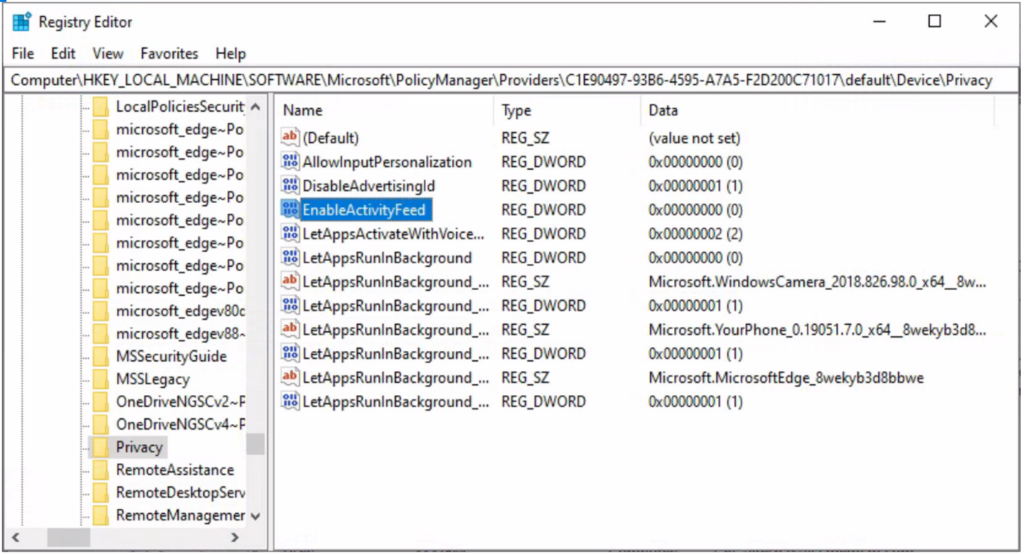 Registry - Turn Off Windows Activity History Timelines