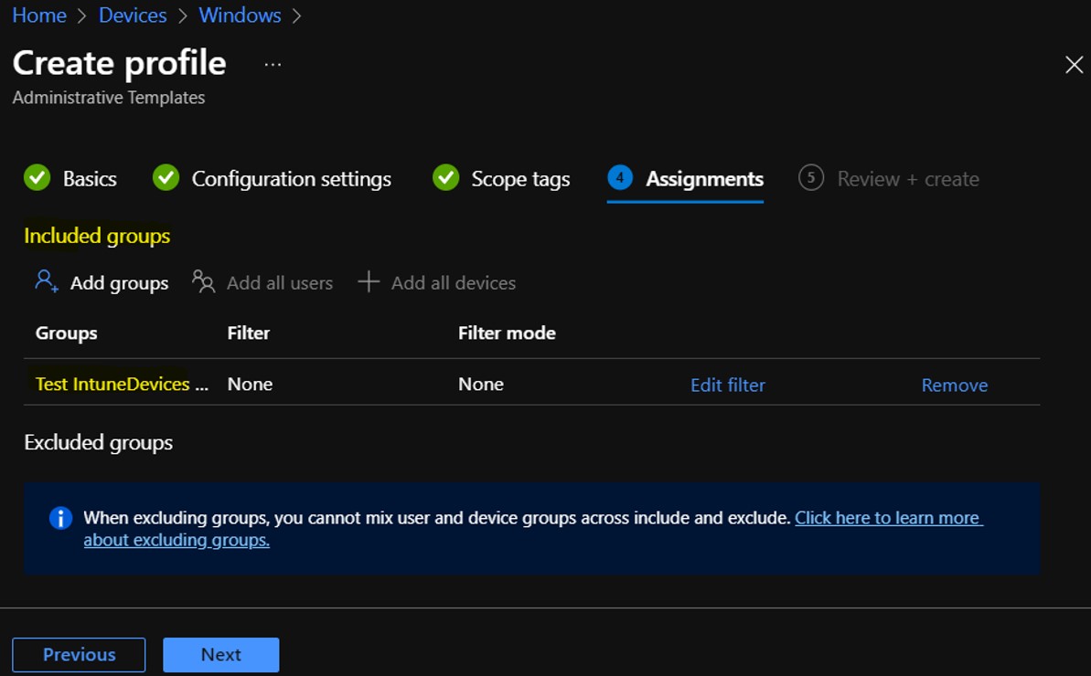 Group Assignments – Block Third Party Cookies in Microsoft Edge