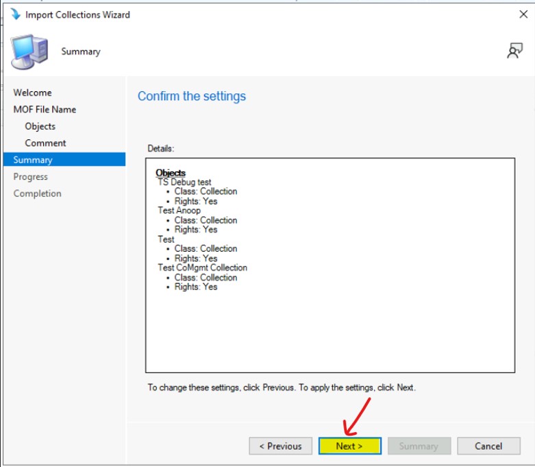 Backup and Restore SCCM Custom Collections 16 Summary of SCCM collections import wizard