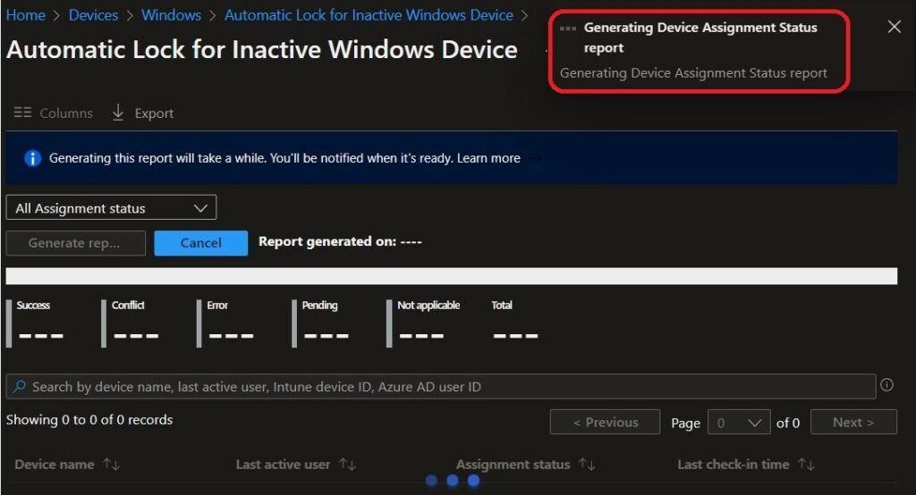 Generating Report - Intune Policy Device Assignment Status Report