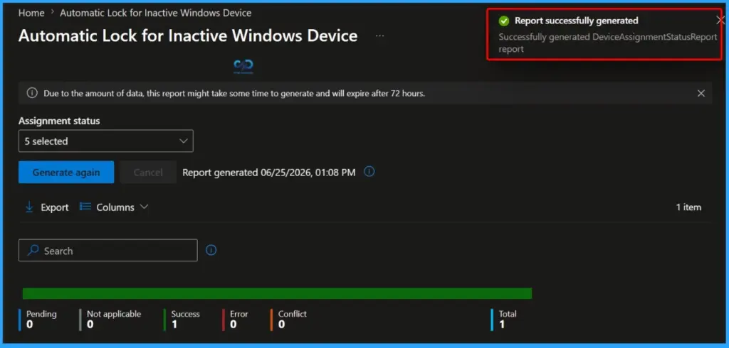 Intune Policy Device Assignment Status Report to View Latest Deployment Status for Each Managed Device - Fig.5