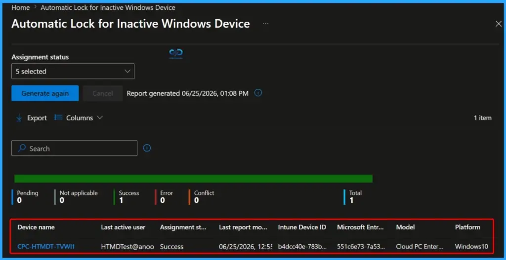 Intune Policy Device Assignment Status Report to View Latest Deployment Status for Each Managed Device - Fig.6