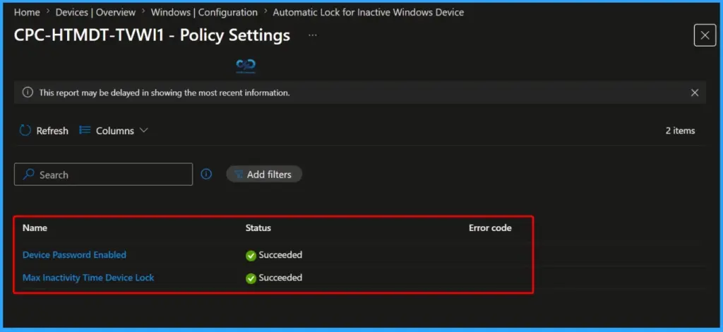 Intune Policy Device Assignment Status Report to View Latest Deployment Status for Each Managed Device - Fig.7