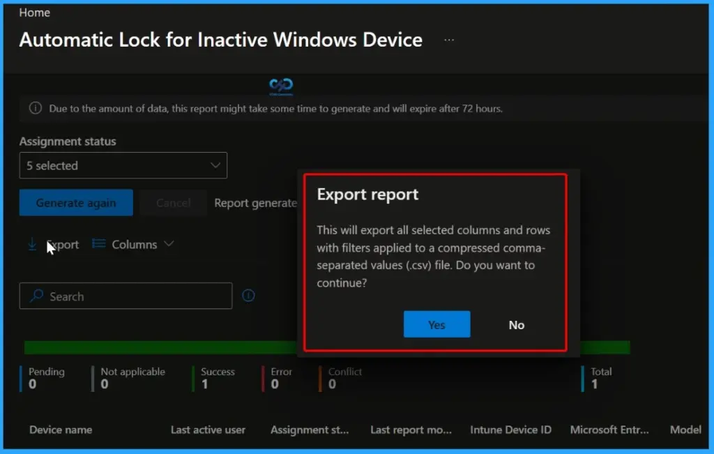 Intune Policy Device Assignment Status Report to View Latest Deployment Status for Each Managed Device - Fig.9