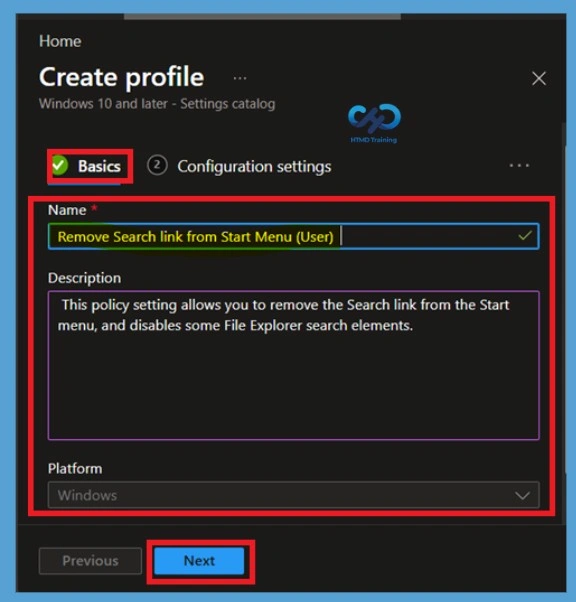 Remove Search Link from Start Menu to Restrict Search UI Elements in Windows using Intune Policy- Fig.3