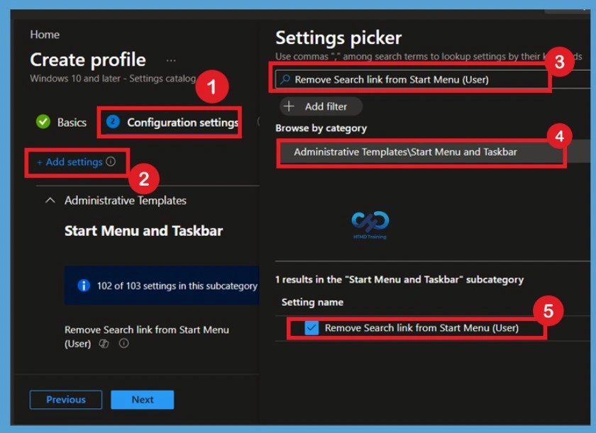 Remove Search Link from Start Menu to Restrict Search UI Elements in Windows using Intune Policy 2