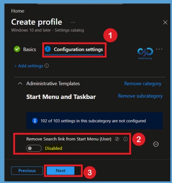 Remove Search Link from Start Menu to Restrict Search UI Elements in Windows using Intune Policy- Fig.5