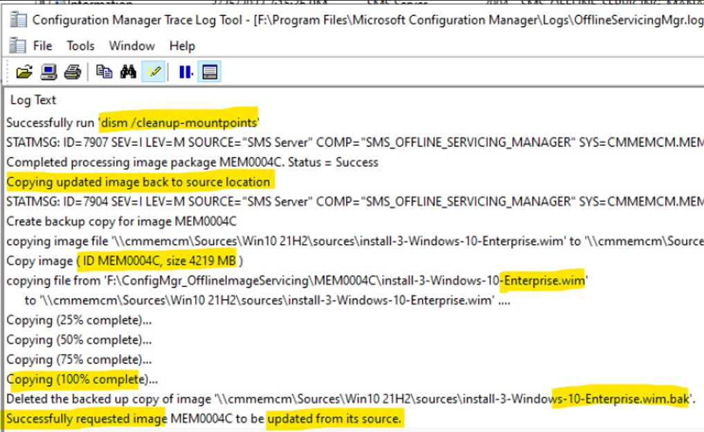 SCCM Offline Image Servicing Manager Log file OfflineServicingMgr 11 