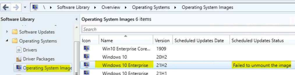 SCCM Scheduled Update Status Failed - Offline Image Servicing Manager Error 1