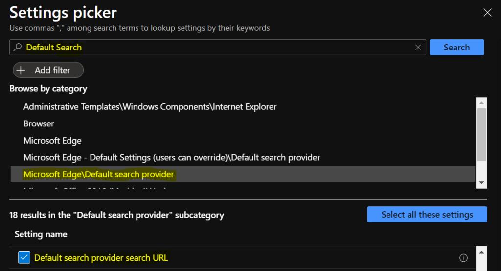 Set Microsoft Edge Default Search Engine Using Intune