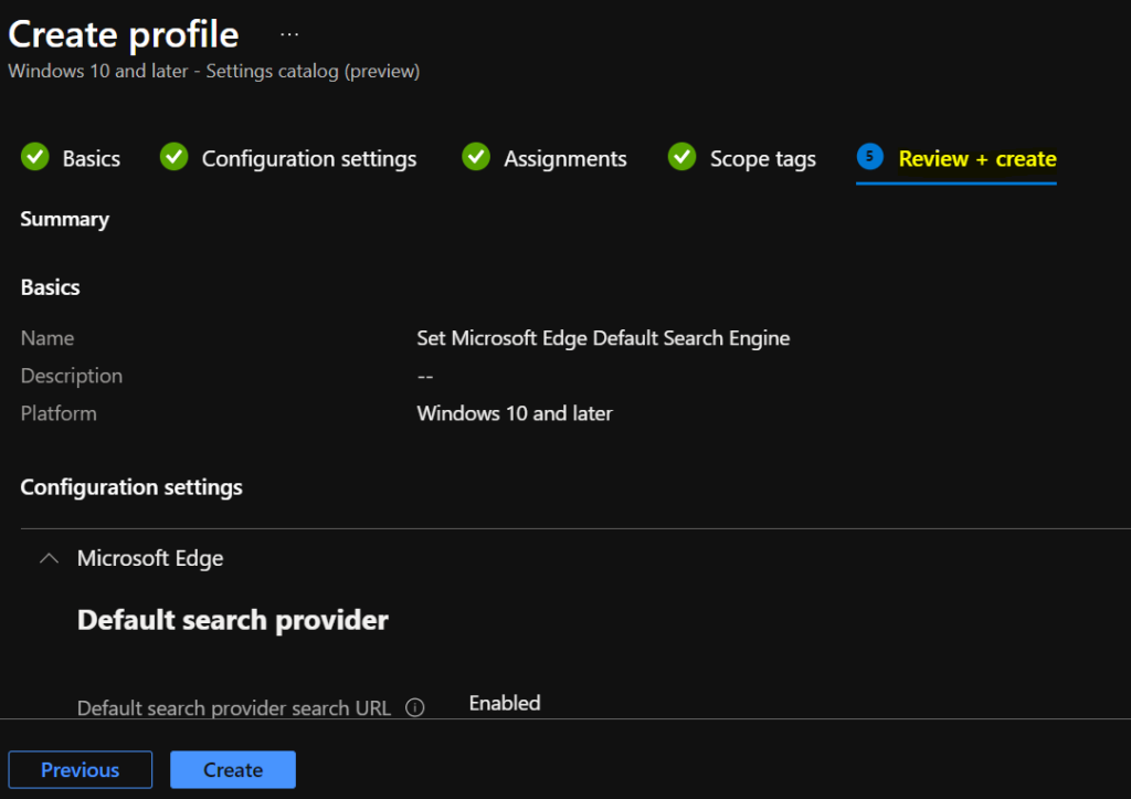 Review Policy - Set Microsoft Edge Default Search Engine