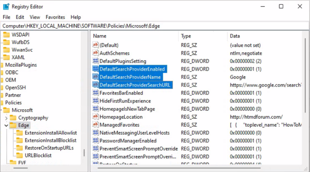 Registry - Set Microsoft Edge Default Search Engine using Intune