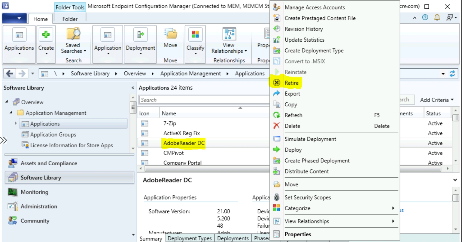 How to Retire Application in SCCM Delete App HTMD Community Modern