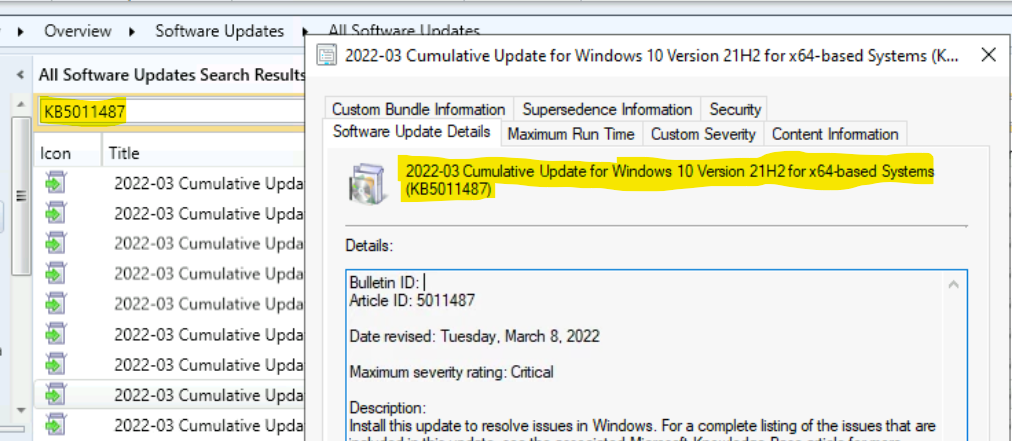 Windows 10 KB5011487 and Windows 11 KB5011493 using SCCM Intune March 2022 Patch Tuesday 