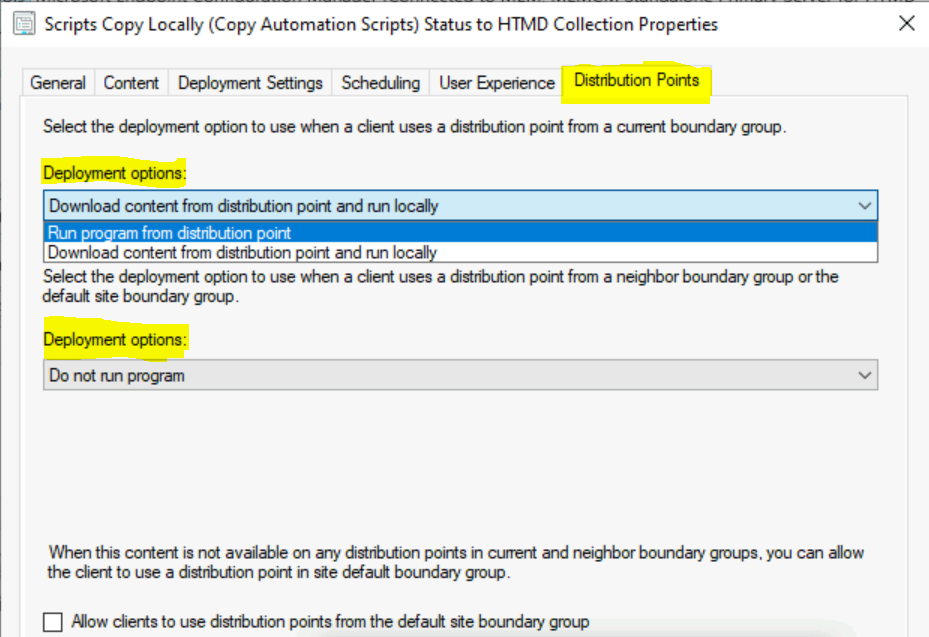 Deployment Options - SCCM Package Deployment Options in Distribution Points Tab