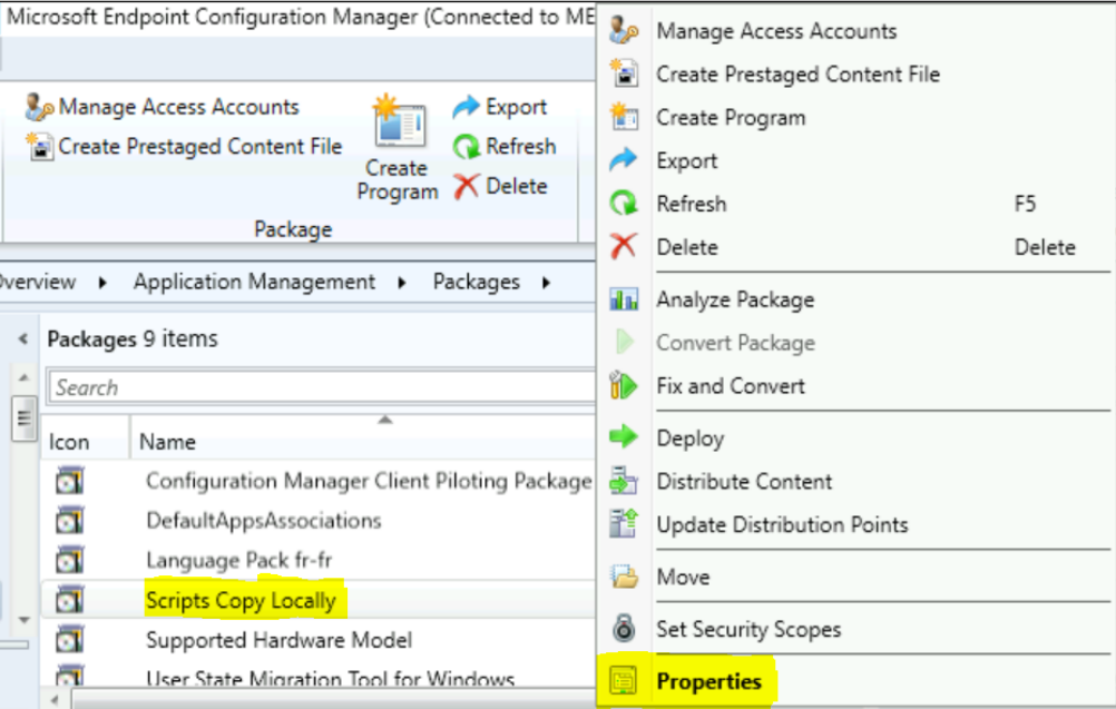 Select Package - Properties | SCCM Package Deployment Options in Distribution Points Tab