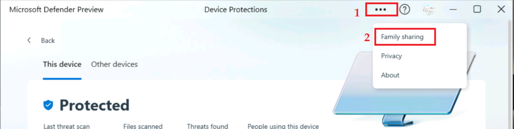 Family Sharing option in Microsoft Defender