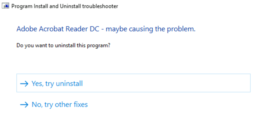 Click Yes, try uninstall - Program Install Uninstall Troubleshooter | Fix Apps Problems