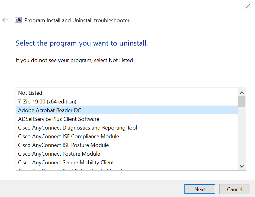 Select program to uninstall - Program Install Uninstall Troubleshooter | Fix Apps Problems 