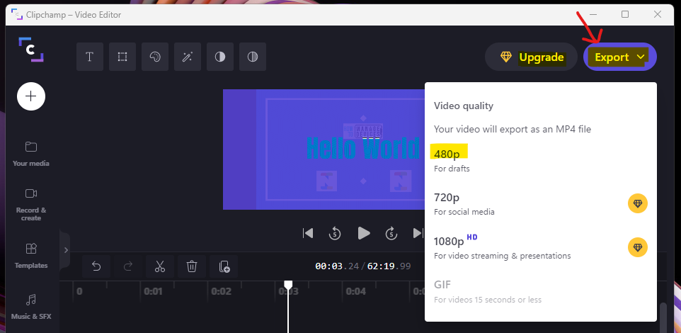 Export Videos from Clipchamp Free Video Editor for Windows 11