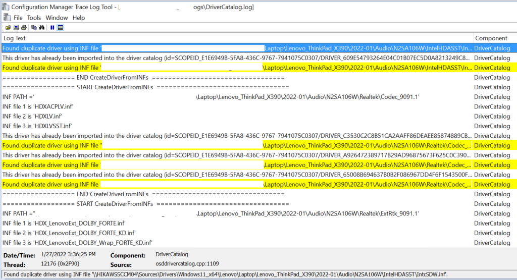 DriverCatalog.log - Fix SCCM Import New Driver Wizard Completed with Errors