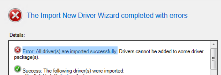 Fix SCCM Import New Driver Wizard Completed with Errors