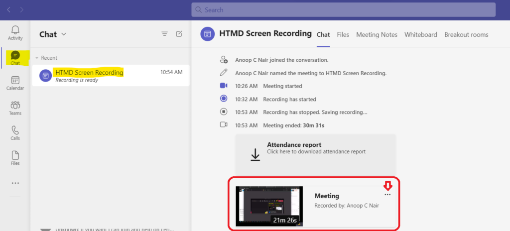 MS Teams Screen Recording Video | Open | Download