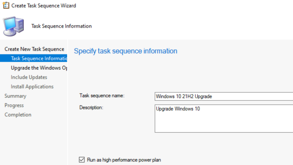 Create Upgrade SCCM Task Sequence for Windows 10 Computers