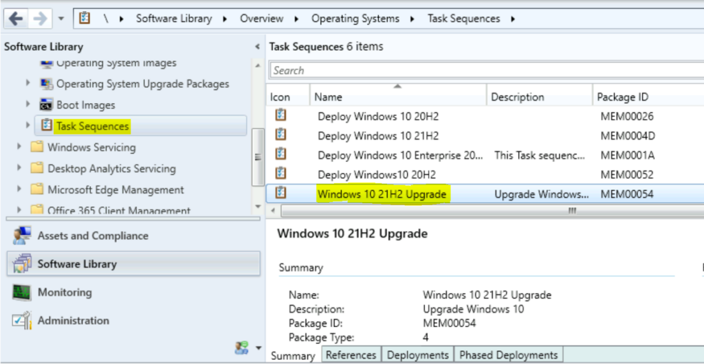 Task Sequences - Windows 10 21H2 Upgrade