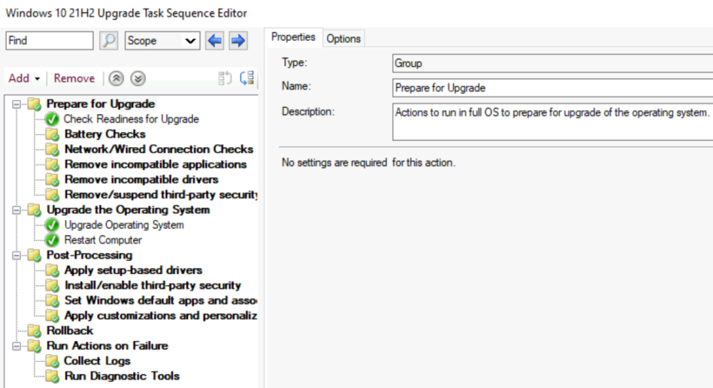 Validate Upgrade Task Sequence Steps - Edit Windows 10 21H2 Upgrade Task Sequence