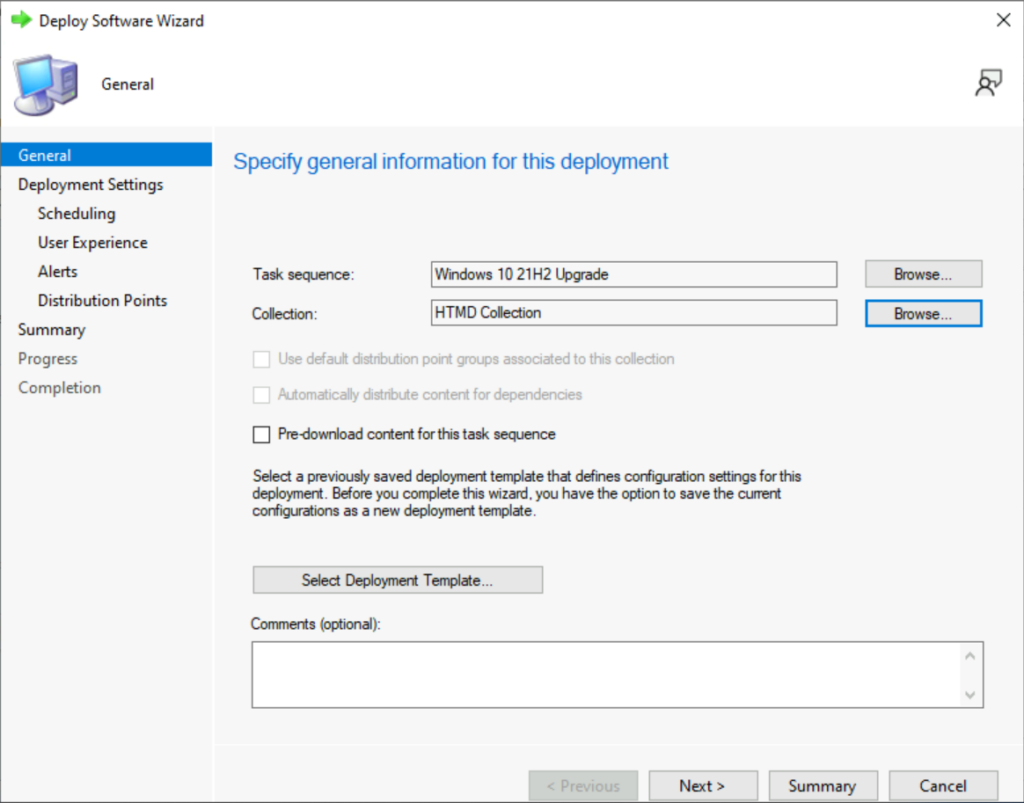 Select Collection - Deploy SCCM Windows 10 21H2 Upgrade Task Sequence