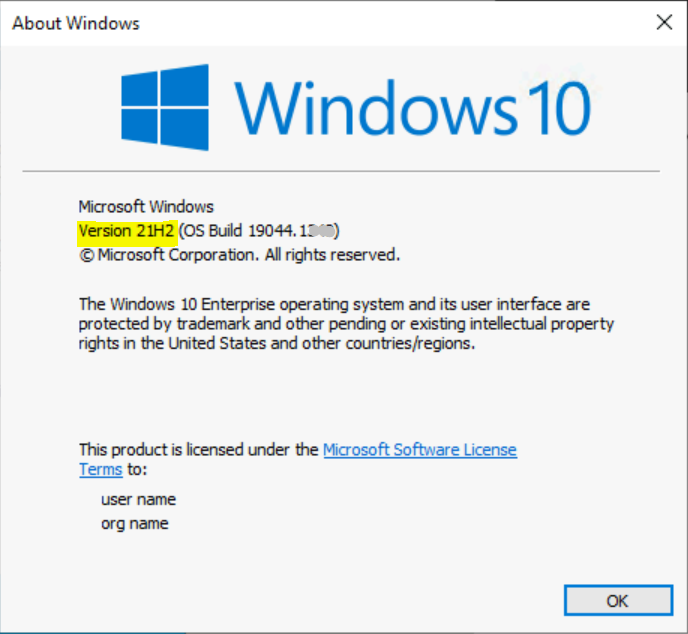 Success - Upgrade Windows 10 21H2