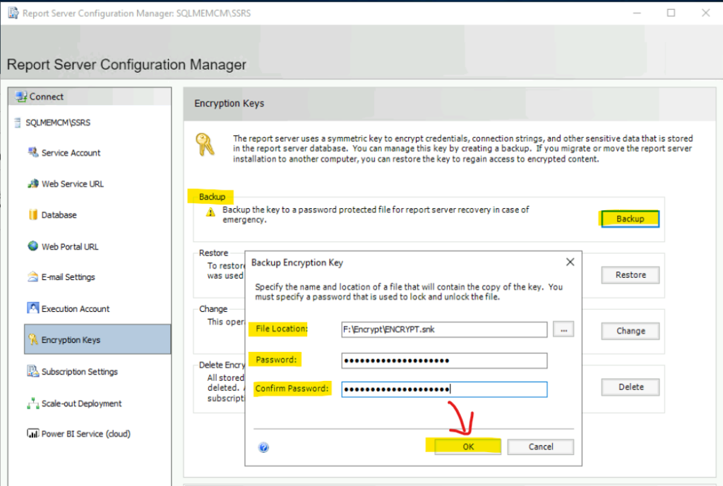 Backup Encryption Key Before SQL Reporting Services Upgrade to 2019 | SCCM Reporting