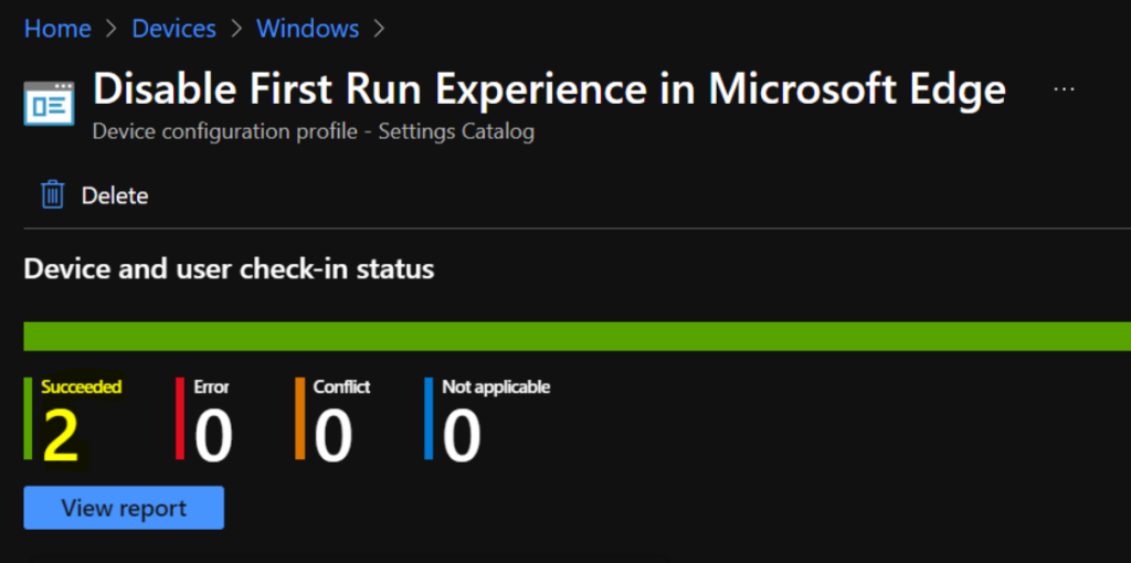 Intune Report - Disable Microsoft Edge First Run Experience Using Intune