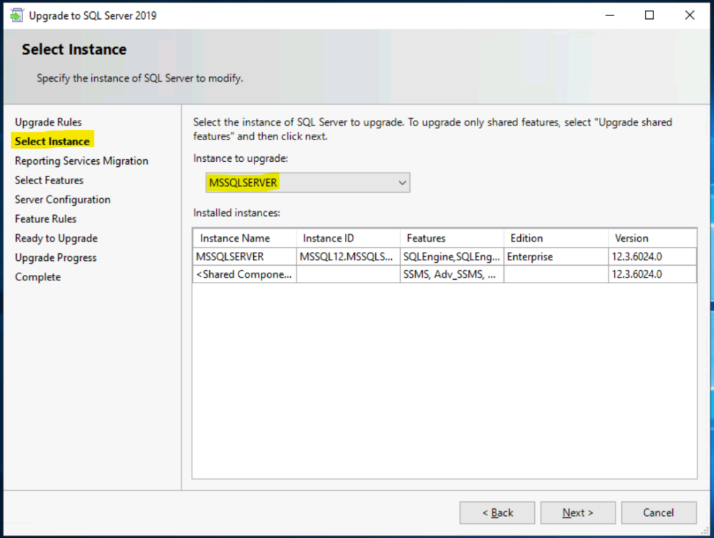 Specify Instance - Upgrade SCCM SQL Server to 2019 | Primary Site Database