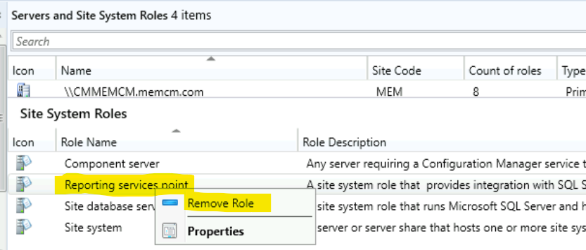 SCCM Reporting Point Uninstall Remove Reporting Point Site System Role