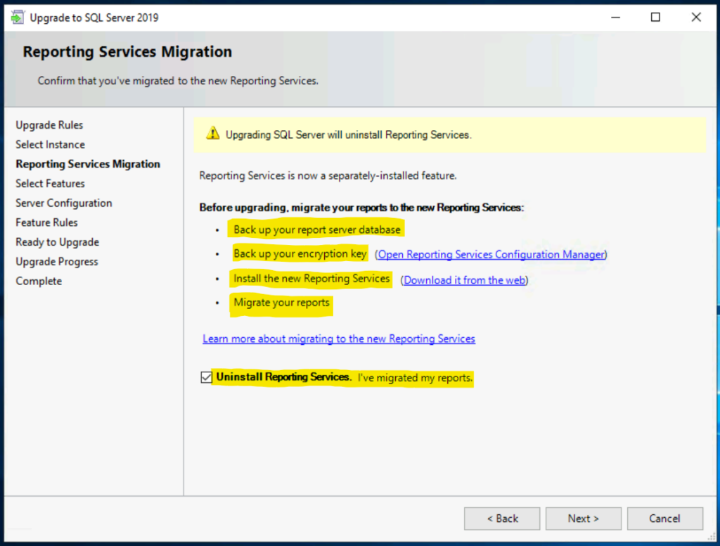 SQL Server Reporting Role Uninstall Warning