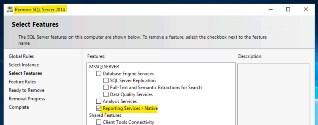 Remove SQL Server Reporting Services - Native 2014