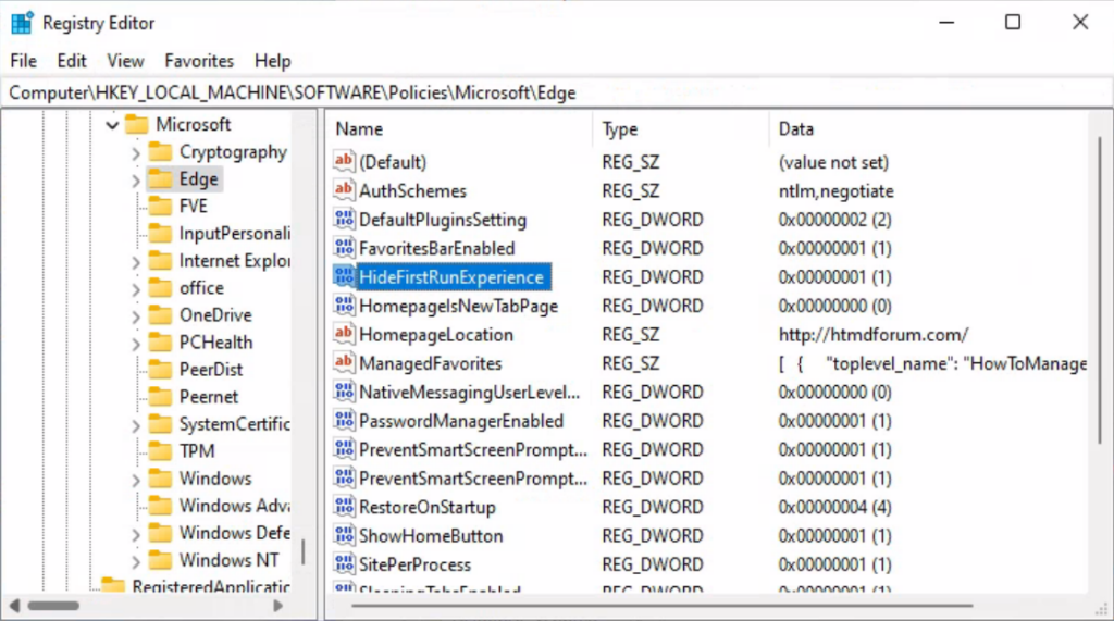 Registry - Disable Microsoft Edge First Run Experience Using Intune