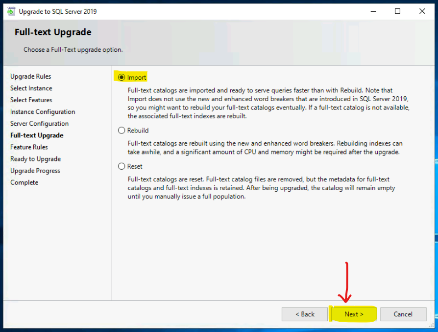 Full-text Upgrade for SCCM SQL Database in-place Upgrade to 2019