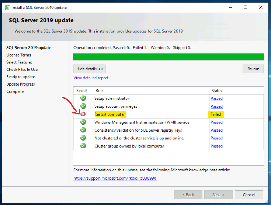 Install SQL Server 2019 CU15 on SCCM Primary Server SQL DB SQL Server 2019 Update Failed