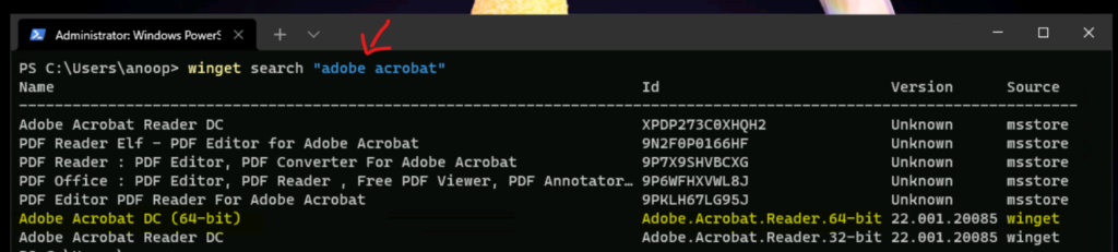 Prepare the WinGet Command to Install Acrobat Reader on Windows 11 Devices