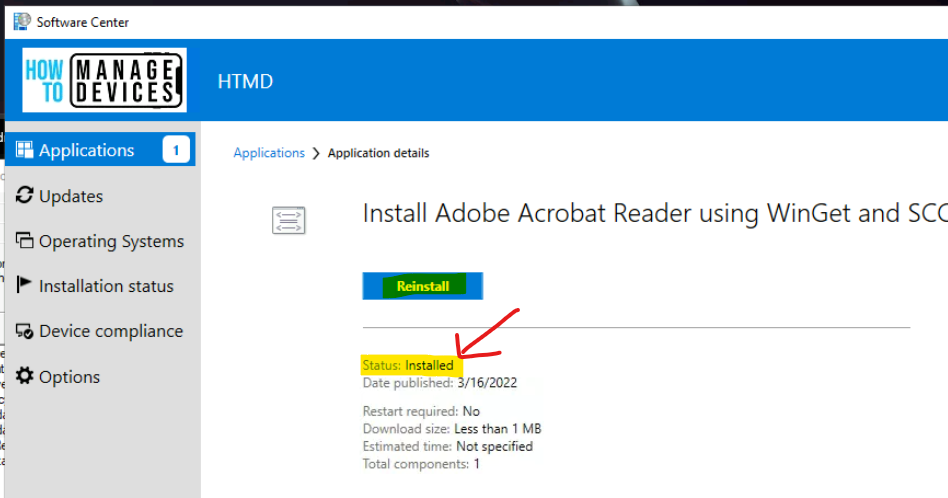 Software Center Adobe Acrobat is Installed Successfully on Windows 11 using WinGet Tool and SCCM