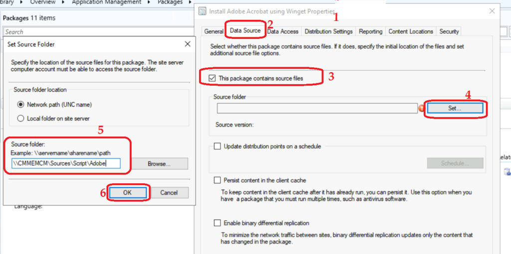 Data Source Configuration for SCCM Package