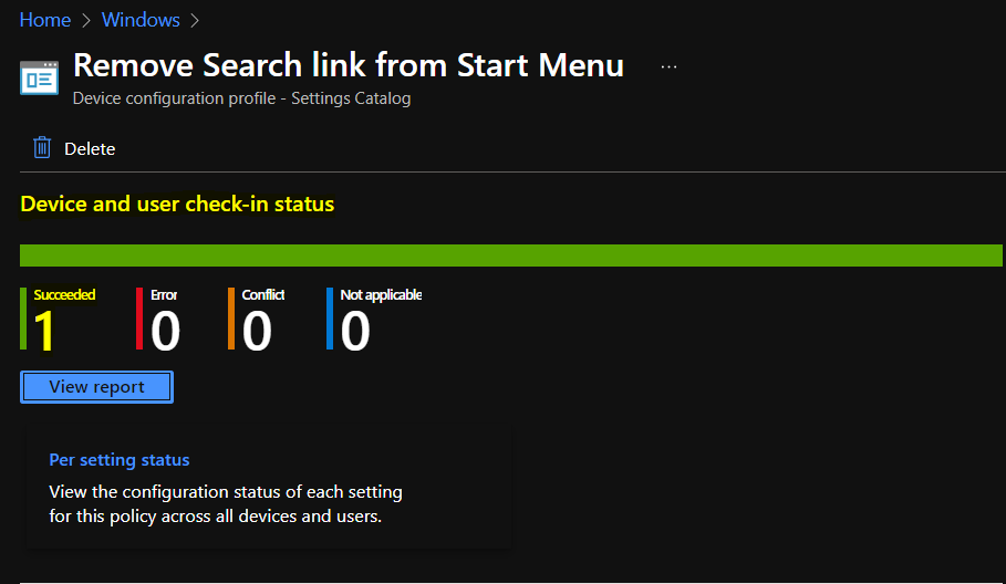 Intune Reports - Remove Search link from Start Menu Using Intune