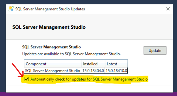 3 options to Disable SSMS Auto Update