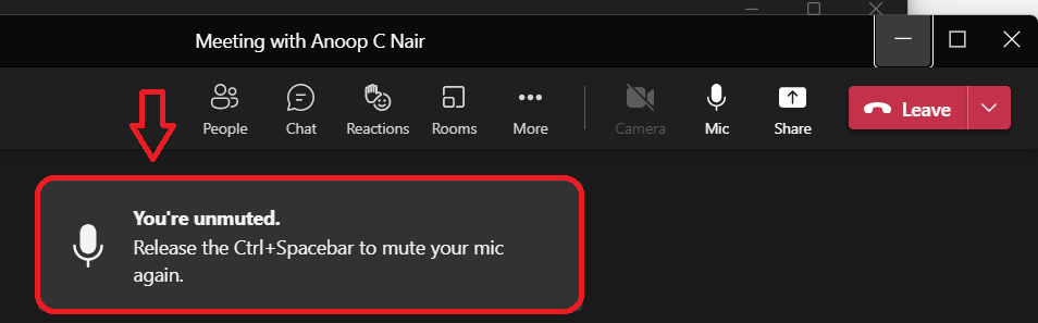 How to Temporarily Unmute your mic during Microsoft Teams Meeting