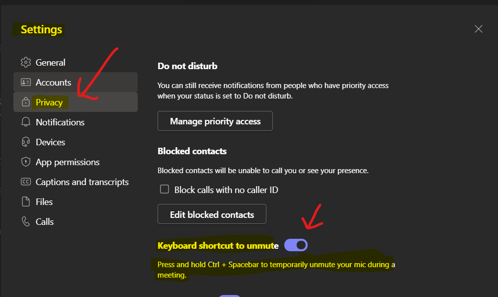 Disable or Enable Keyboard Shortcut to Temporarily Unmute in Microsoft Teams 3