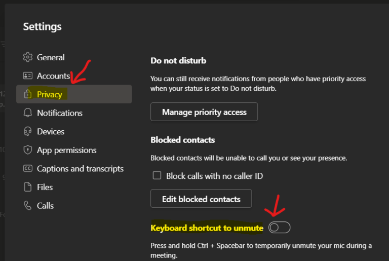 Disable Or Enable Keyboard Shortcut To Temporarily Unmute In Microsoft