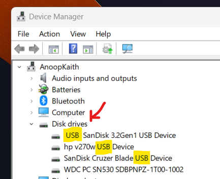 Find USB Drive Hardware ID on Windows 11 using Device Manager